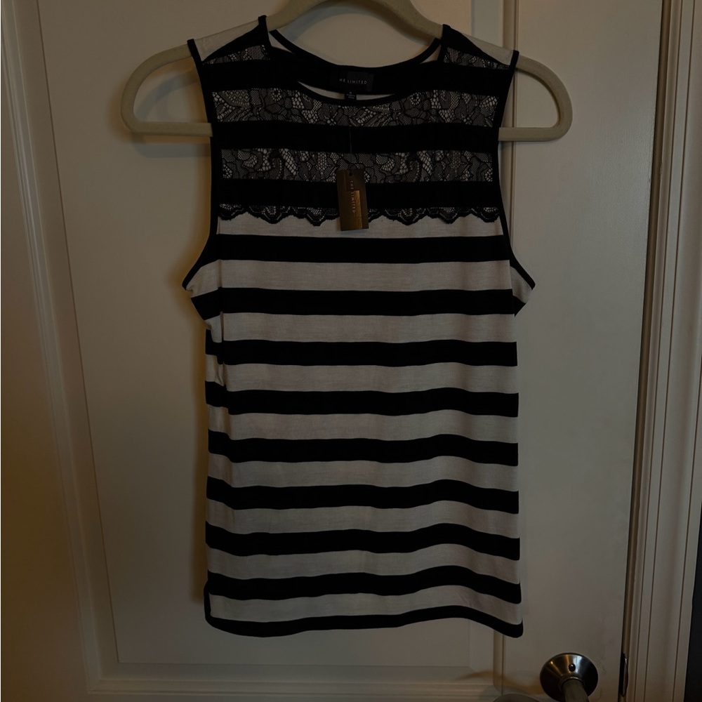 NWT The Limited Black and White Striped Tank with Lace